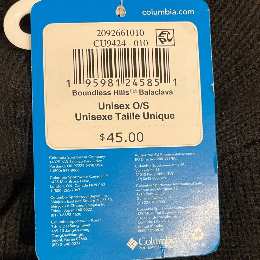 NWT Columbia Unisex Boundless Hills Balaclava